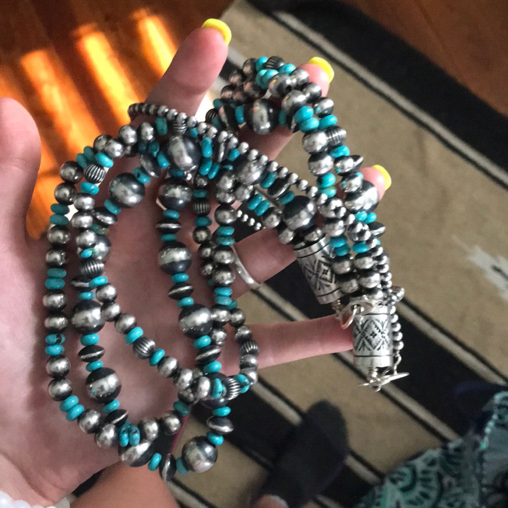 turquoise & multi strand navajo pearl necklace